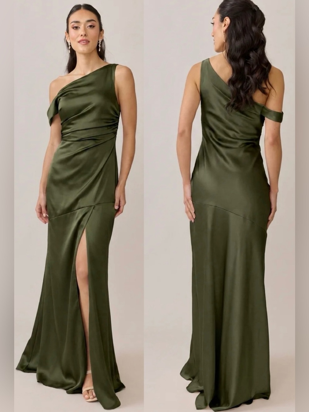 NEW Revelry Livvy Satin Bridesmaid Dress Size 6 Deep Olive Wedding $229 Retail